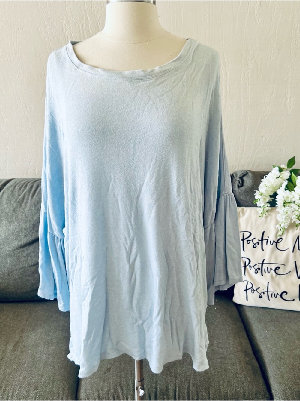 Calvin Klein Pale Blue Bell Sleeve Top